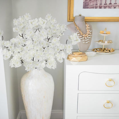 2 Pcs Artificial Cherry Blossom Flowers Branches 41" Faux Cherry Blossom Long Stem Orange Silk Cherry Blossom Tree Tall Fake Flower Arrangement for Home Wedding Centerpieces Fall Indoor Decor