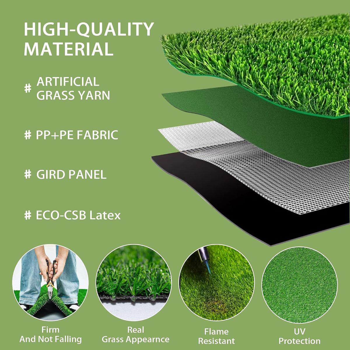 Artificial Grass Mat 12x12 Inch 8 Pack Fake Grass Turf Patch