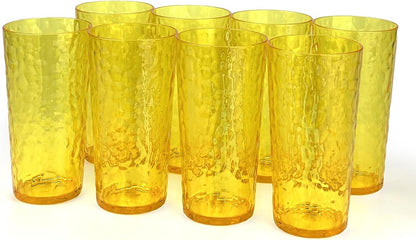 24-Ounce Plastic Tumbler Acrylic Drinking Glasses, Reusable Plastic Cups, Stackable, BPA-Free, Shatter Proof, Dishwasher Safe, Set of 8 (Yellow)