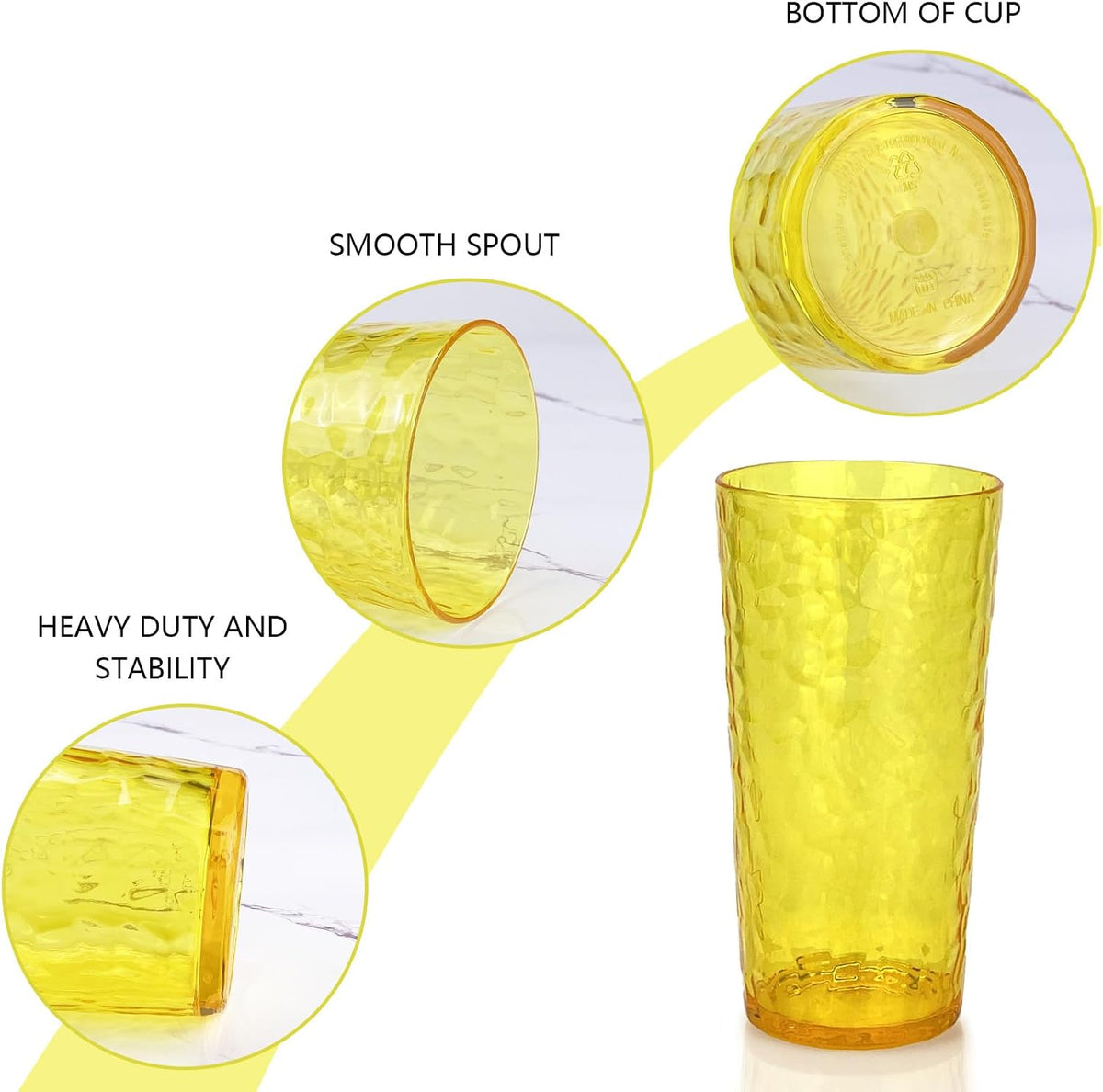 24-Ounce Plastic Tumbler Acrylic Drinking Glasses, Reusable Plastic Cups, Stackable, BPA-Free, Shatter Proof, Dishwasher Safe, Set of 8 (Yellow)