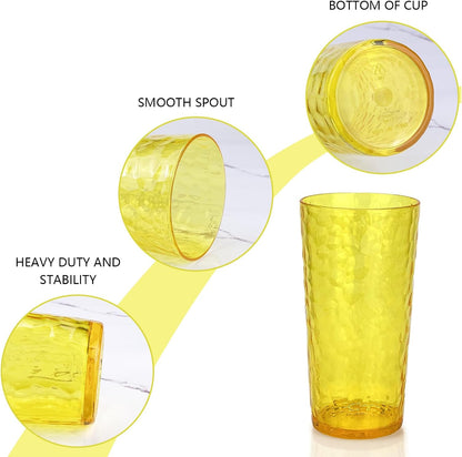 24-Ounce Plastic Tumbler Acrylic Drinking Glasses, Reusable Plastic Cups, Stackable, BPA-Free, Shatter Proof, Dishwasher Safe, Set of 8 (Yellow)