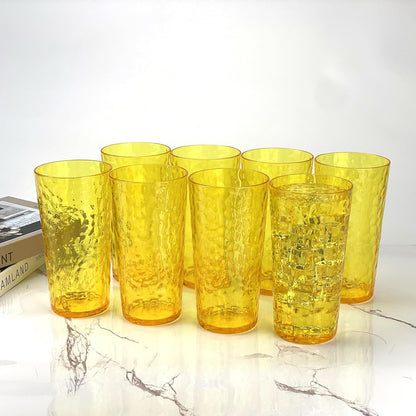 24-Ounce Plastic Tumbler Acrylic Drinking Glasses, Reusable Plastic Cups, Stackable, BPA-Free, Shatter Proof, Dishwasher Safe, Set of 8 (Yellow)