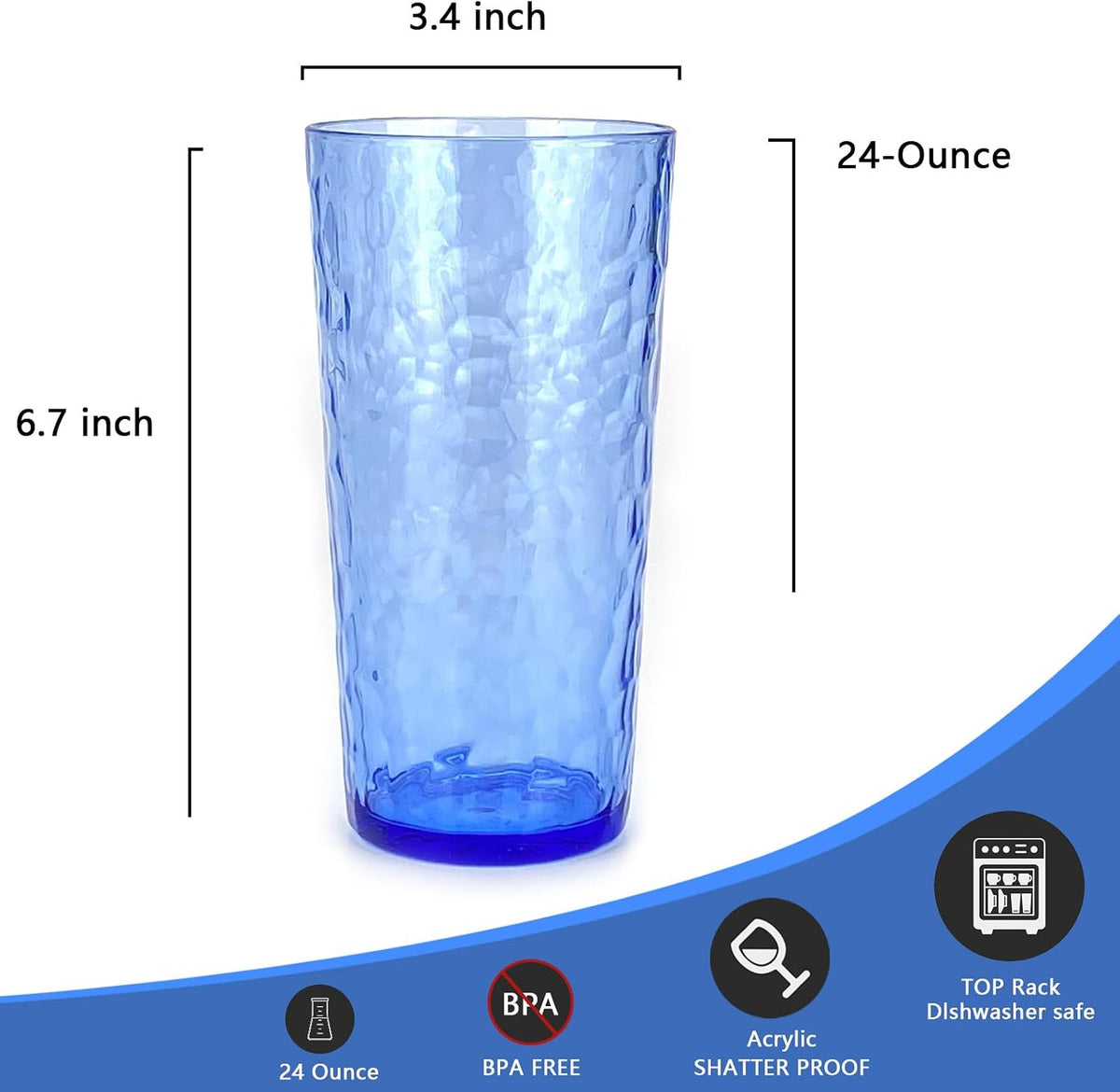 24-Ounce Plastic Tumbler Acrylic Drinking Glasses, Reusable Plastic Cups, Stackable, BPA-Free, Shatter Proof, Dishwasher Safe, Set of 8 (Yellow)