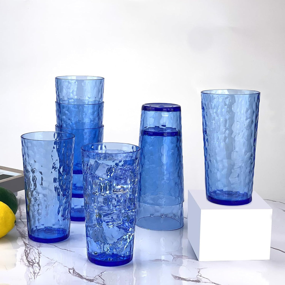 24-Ounce Plastic Tumbler Acrylic Drinking Glasses, Reusable Plastic Cups, Stackable, BPA-Free, Shatter Proof, Dishwasher Safe, Set of 8 (Yellow)