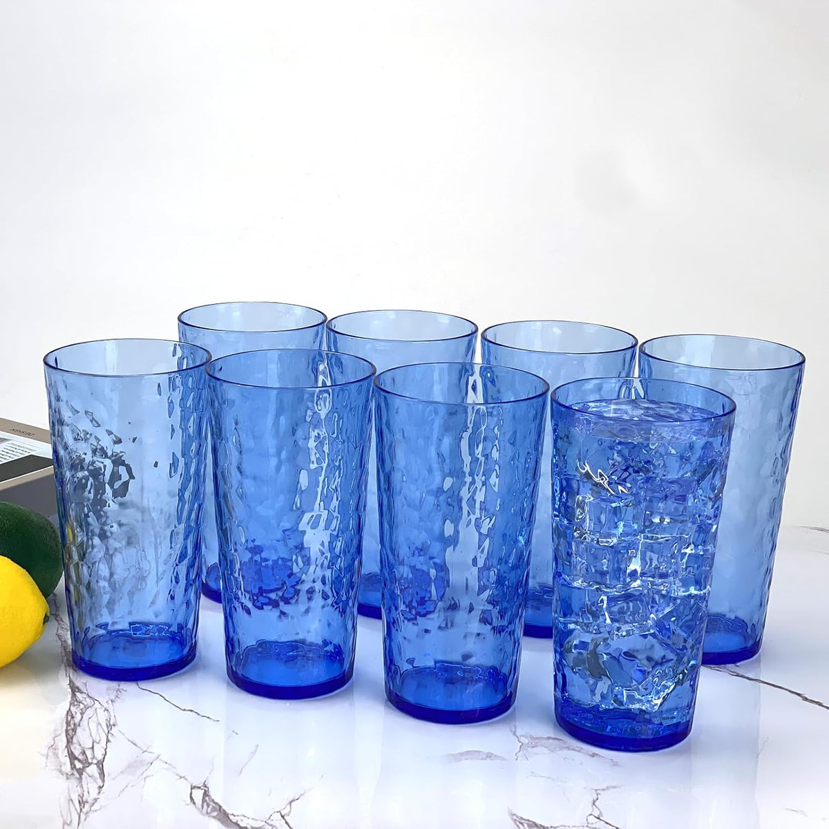24-Ounce Plastic Tumbler Acrylic Drinking Glasses, Reusable Plastic Cups, Stackable, BPA-Free, Shatter Proof, Dishwasher Safe, Set of 8 (Yellow)