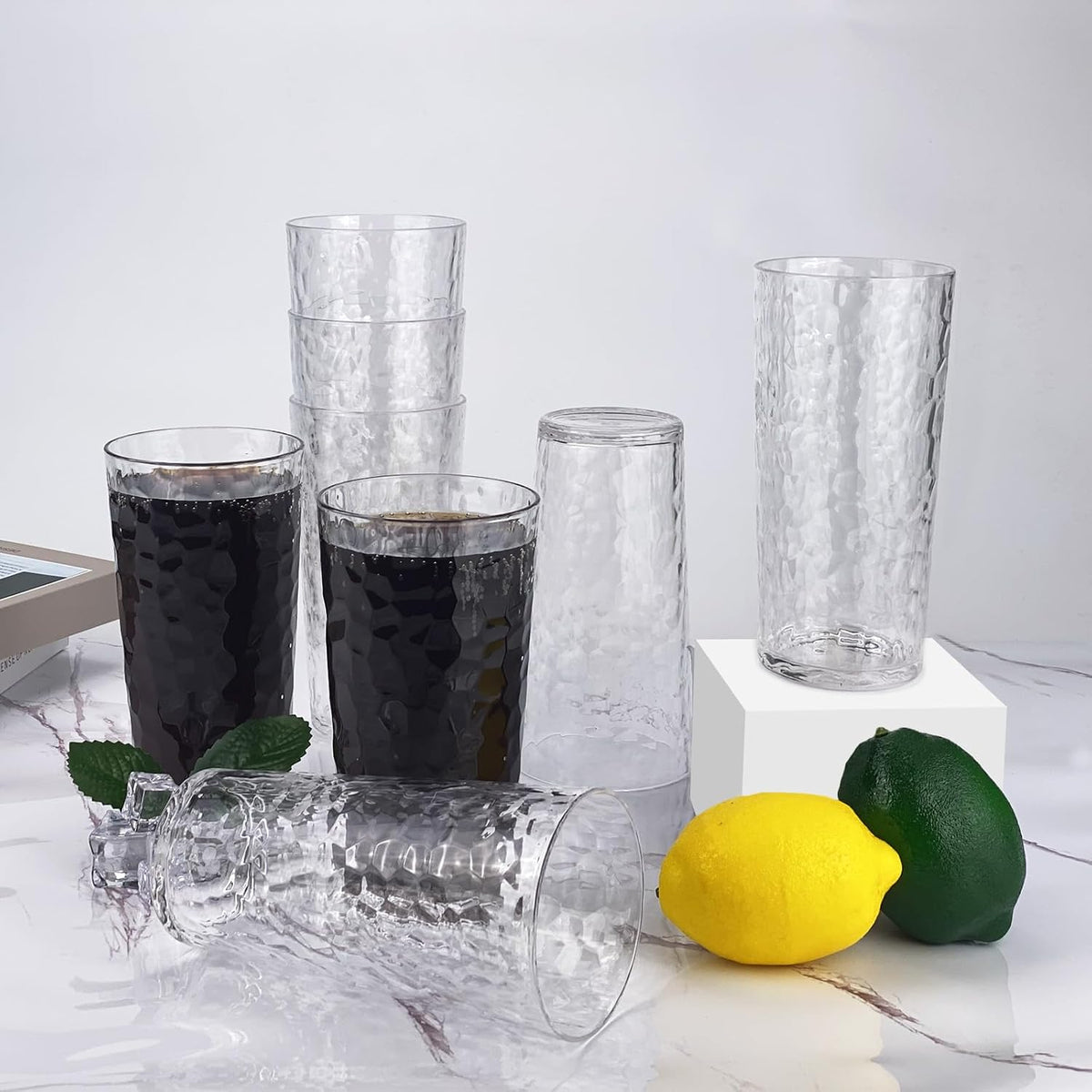 24-Ounce Plastic Tumbler Acrylic Drinking Glasses, Reusable Plastic Cups, Stackable, BPA-Free, Shatter Proof, Dishwasher Safe, Set of 8 (Yellow)
