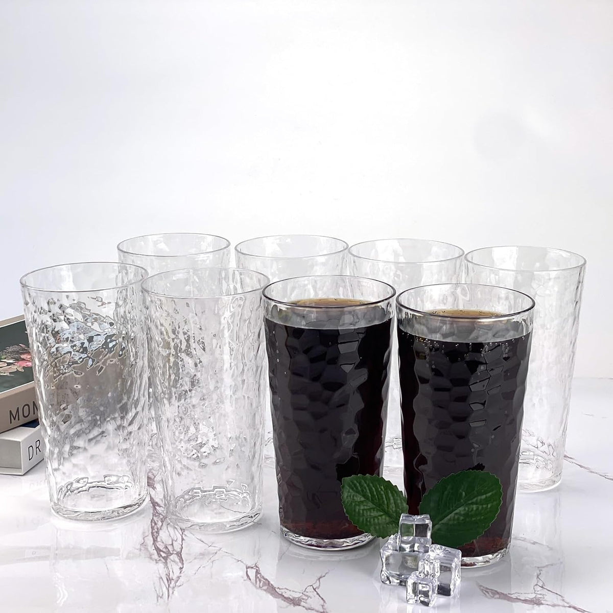 24-Ounce Plastic Tumbler Acrylic Drinking Glasses, Reusable Plastic Cups, Stackable, BPA-Free, Shatter Proof, Dishwasher Safe, Set of 8 (Yellow)