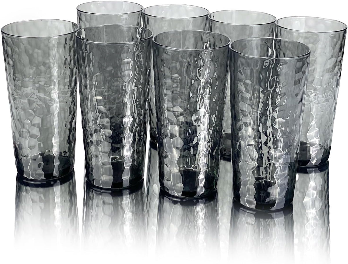 24-Ounce Plastic Tumbler Acrylic Drinking Glasses, Reusable Plastic Cups, Stackable, BPA-Free, Shatter Proof, Dishwasher Safe, Set of 8 (Yellow)