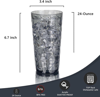 24-Ounce Plastic Tumbler Acrylic Drinking Glasses, Reusable Plastic Cups, Stackable, BPA-Free, Shatter Proof, Dishwasher Safe, Set of 8 (Yellow)