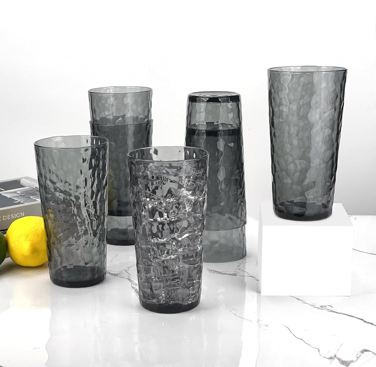 24-Ounce Plastic Tumbler Acrylic Drinking Glasses, Reusable Plastic Cups, Stackable, BPA-Free, Shatter Proof, Dishwasher Safe, Set of 8 (Yellow)