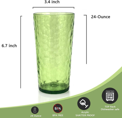 24-Ounce Plastic Tumbler Acrylic Drinking Glasses, Reusable Plastic Cups, Stackable, BPA-Free, Shatter Proof, Dishwasher Safe, Set of 8 (Yellow)