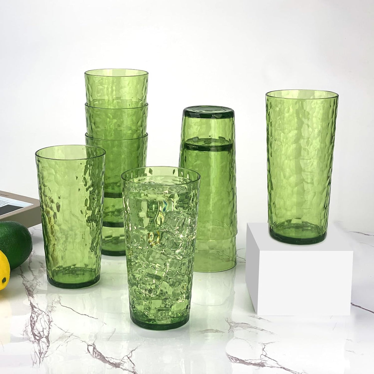 24-Ounce Plastic Tumbler Acrylic Drinking Glasses, Reusable Plastic Cups, Stackable, BPA-Free, Shatter Proof, Dishwasher Safe, Set of 8 (Yellow)