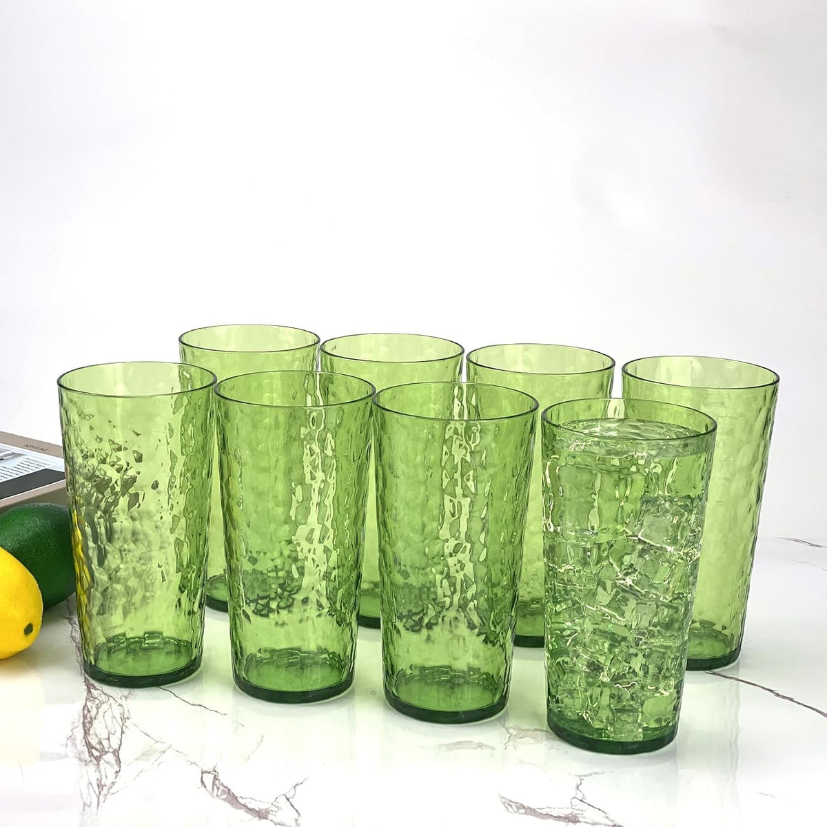 24-Ounce Plastic Tumbler Acrylic Drinking Glasses, Reusable Plastic Cups, Stackable, BPA-Free, Shatter Proof, Dishwasher Safe, Set of 8 (Yellow)