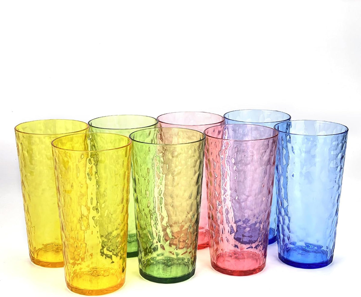 24-Ounce Plastic Tumbler Acrylic Drinking Glasses, Reusable Plastic Cups, Stackable, BPA-Free, Shatter Proof, Dishwasher Safe, Set of 8 (Yellow)