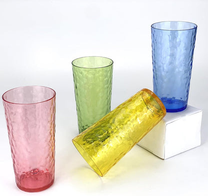 24-Ounce Plastic Tumbler Acrylic Drinking Glasses, Reusable Plastic Cups, Stackable, BPA-Free, Shatter Proof, Dishwasher Safe, Set of 8 (Yellow)