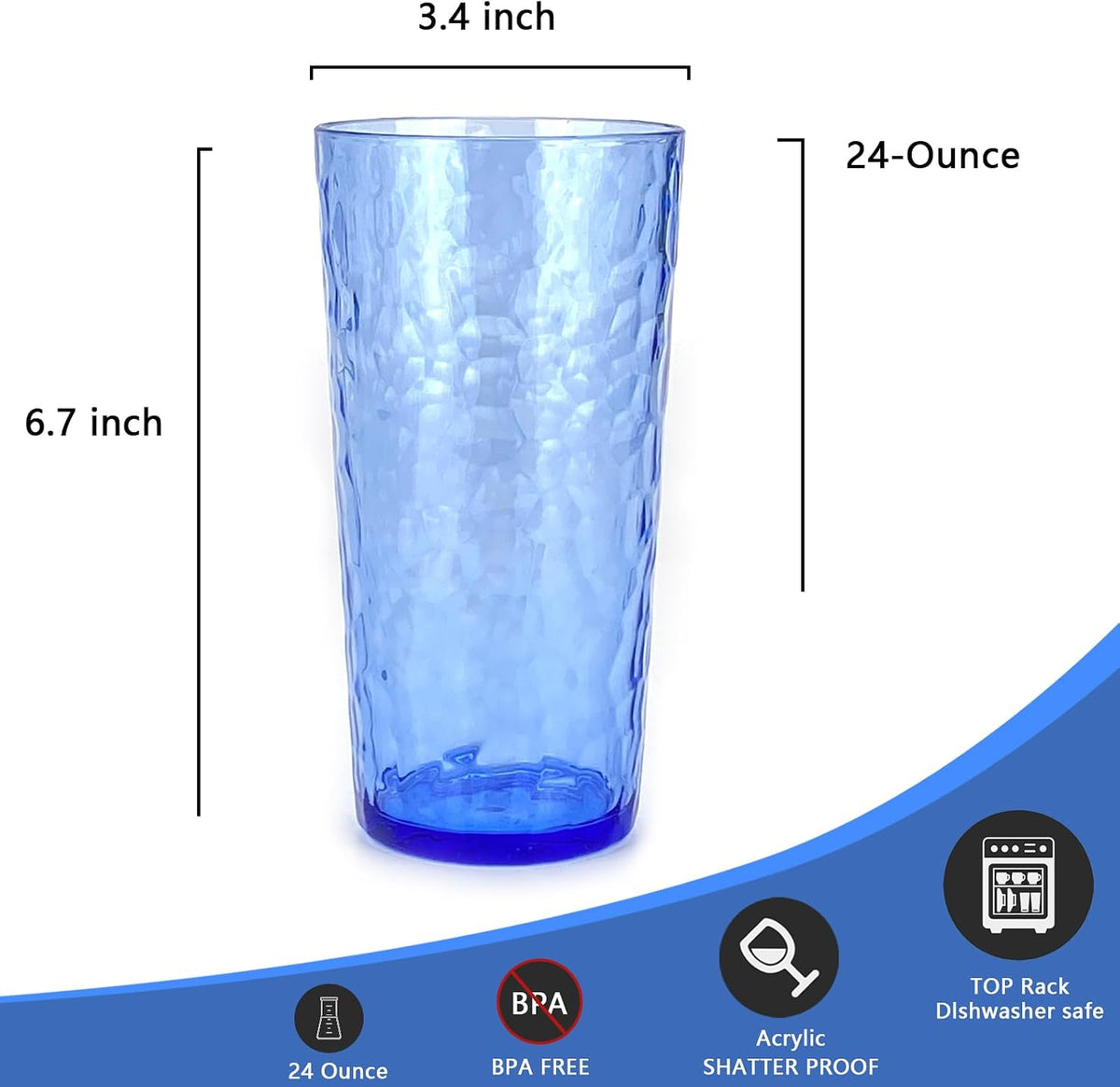 24-Ounce Plastic Tumbler Acrylic Drinking Glasses, Reusable Plastic Cups, Stackable, BPA-Free, Shatter Proof, Dishwasher Safe, Set of 8 (Yellow)