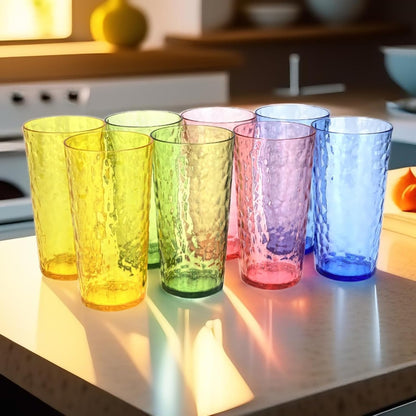 24-Ounce Plastic Tumbler Acrylic Drinking Glasses, Reusable Plastic Cups, Stackable, BPA-Free, Shatter Proof, Dishwasher Safe, Set of 8 (Yellow)