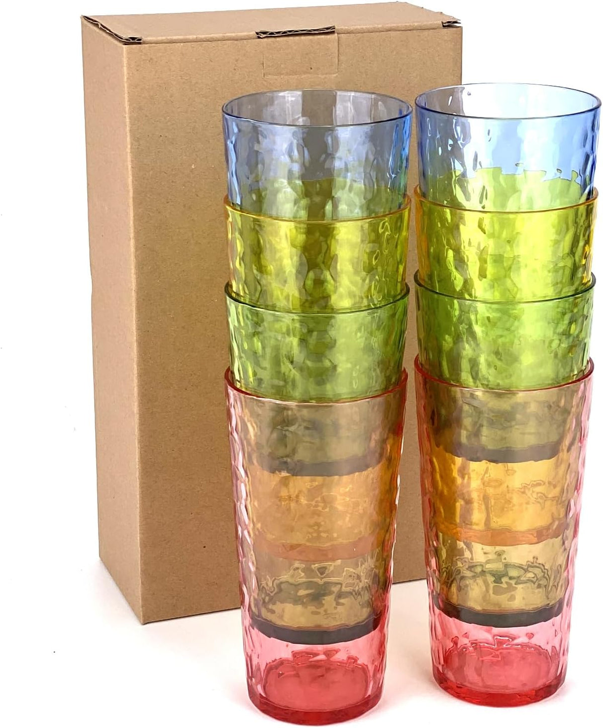 24-Ounce Plastic Tumbler Acrylic Drinking Glasses, Reusable Plastic Cups, Stackable, BPA-Free, Shatter Proof, Dishwasher Safe, Set of 8 (Yellow)