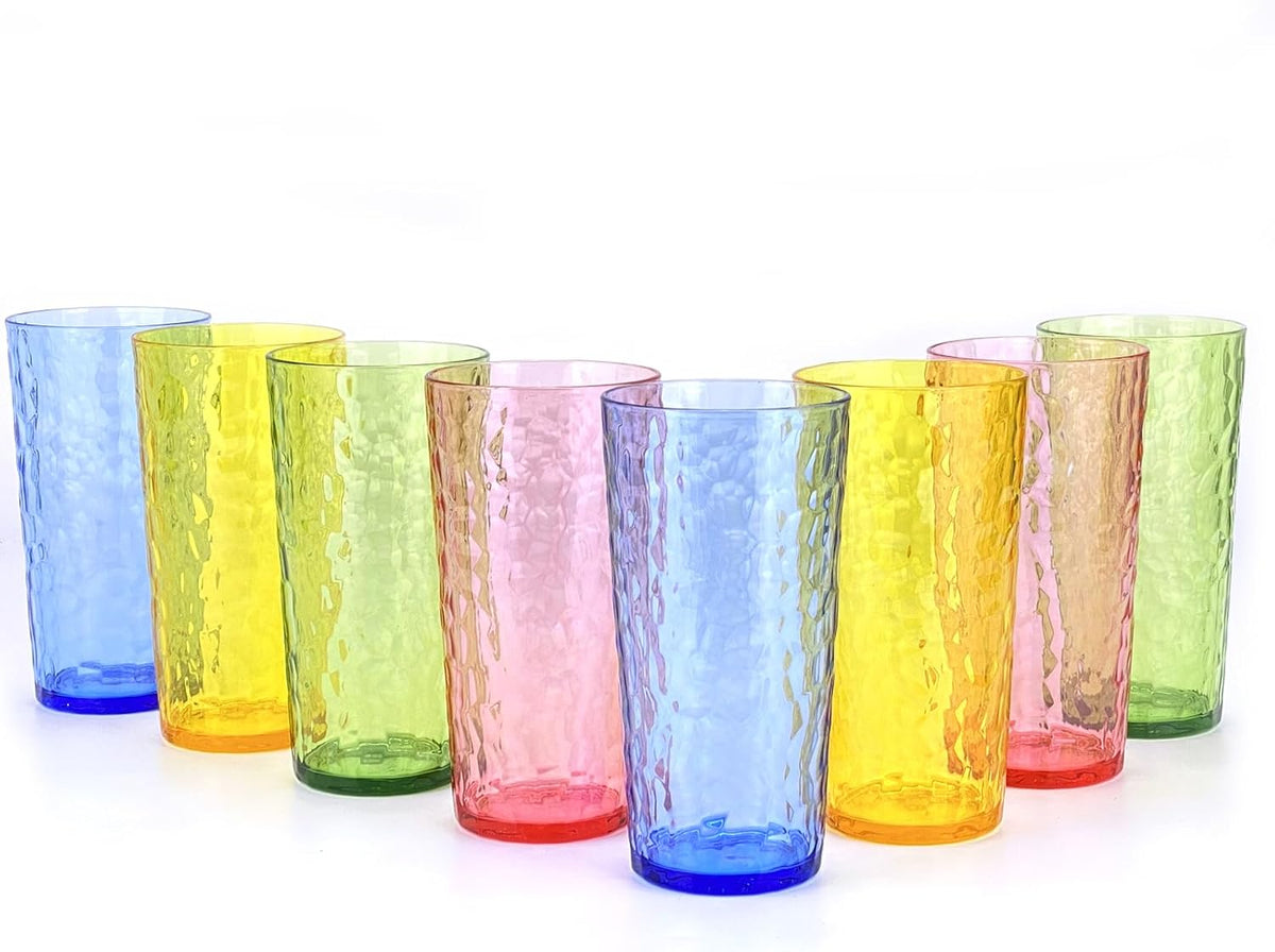 24-Ounce Plastic Tumbler Acrylic Drinking Glasses, Reusable Plastic Cups, Stackable, BPA-Free, Shatter Proof, Dishwasher Safe, Set of 8 (Yellow)
