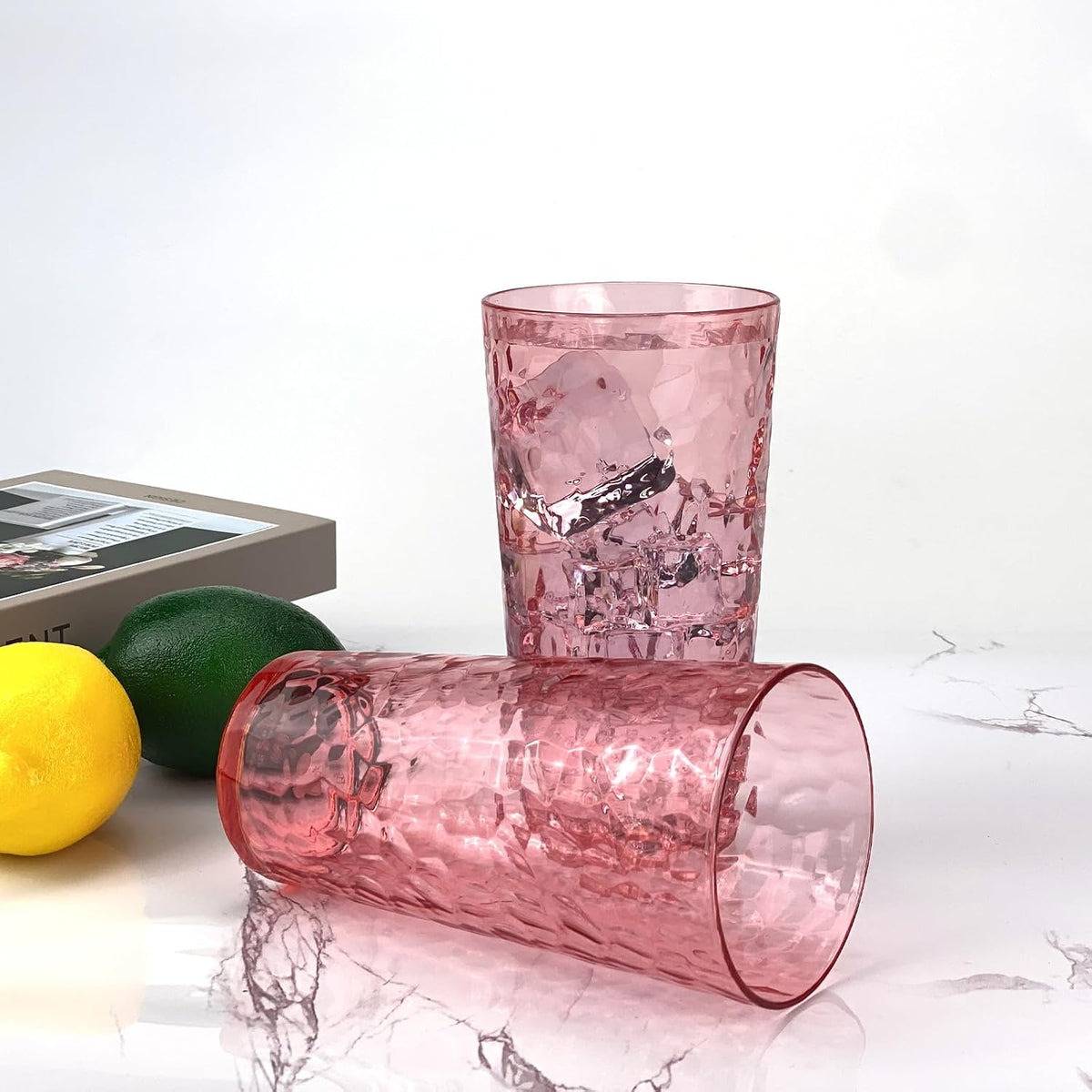 24-Ounce Plastic Tumbler Acrylic Drinking Glasses, Reusable Plastic Cups, Stackable, BPA-Free, Shatter Proof, Dishwasher Safe, Set of 8 (Yellow)