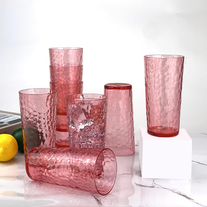 24-Ounce Plastic Tumbler Acrylic Drinking Glasses, Reusable Plastic Cups, Stackable, BPA-Free, Shatter Proof, Dishwasher Safe, Set of 8 (Yellow)