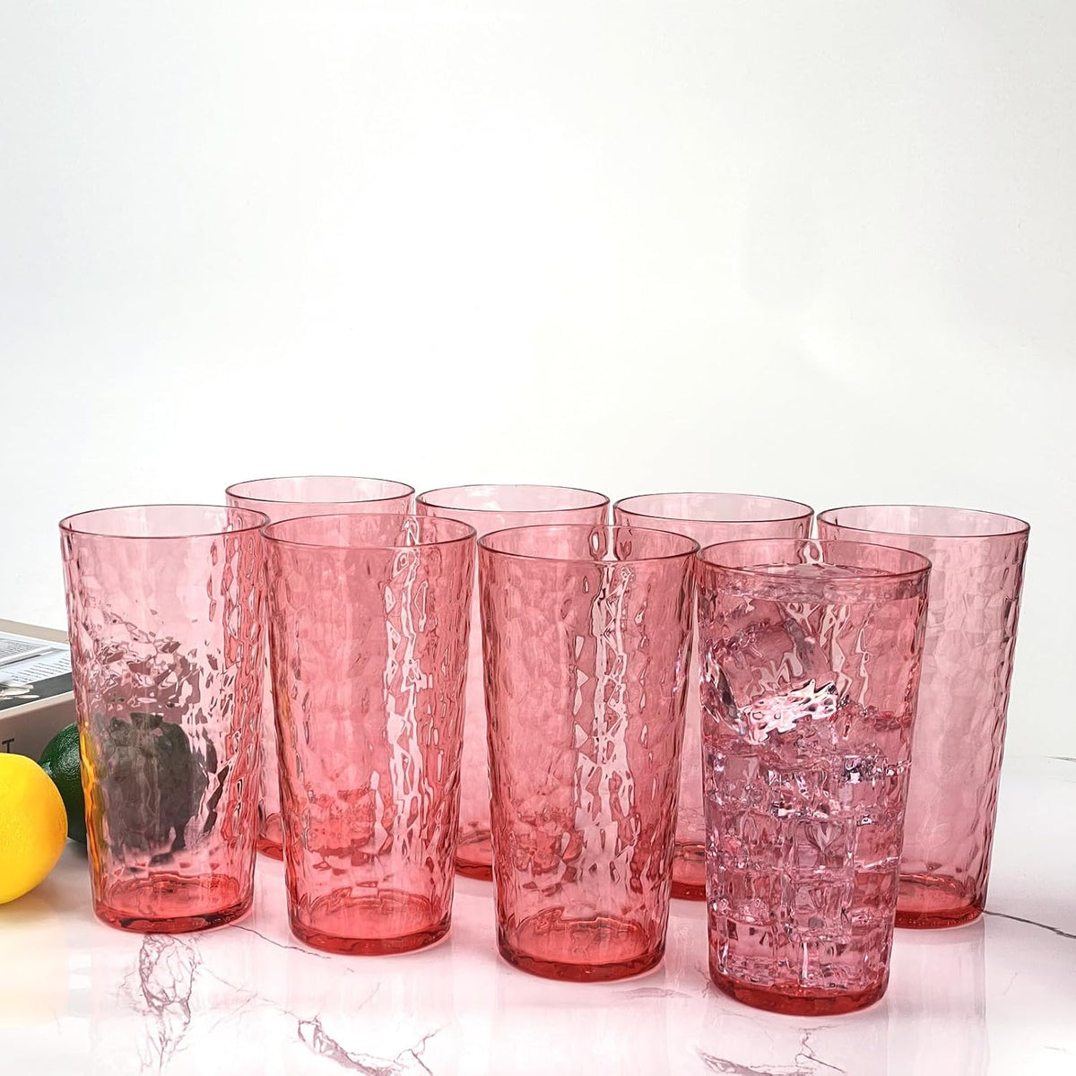 24-Ounce Plastic Tumbler Acrylic Drinking Glasses, Reusable Plastic Cups, Stackable, BPA-Free, Shatter Proof, Dishwasher Safe, Set of 8 (Yellow)
