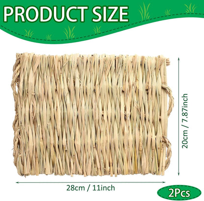 2 PCS Rabbit Grass Mats, Natural Straw Hay Woven Rabbit Bed Cage Mats Pet Handmade Bedding, Sleeping Chewing Nesting and Toys for Hamster Bunny Chinchilla Bird and Other Small Animal (2Pcs)
