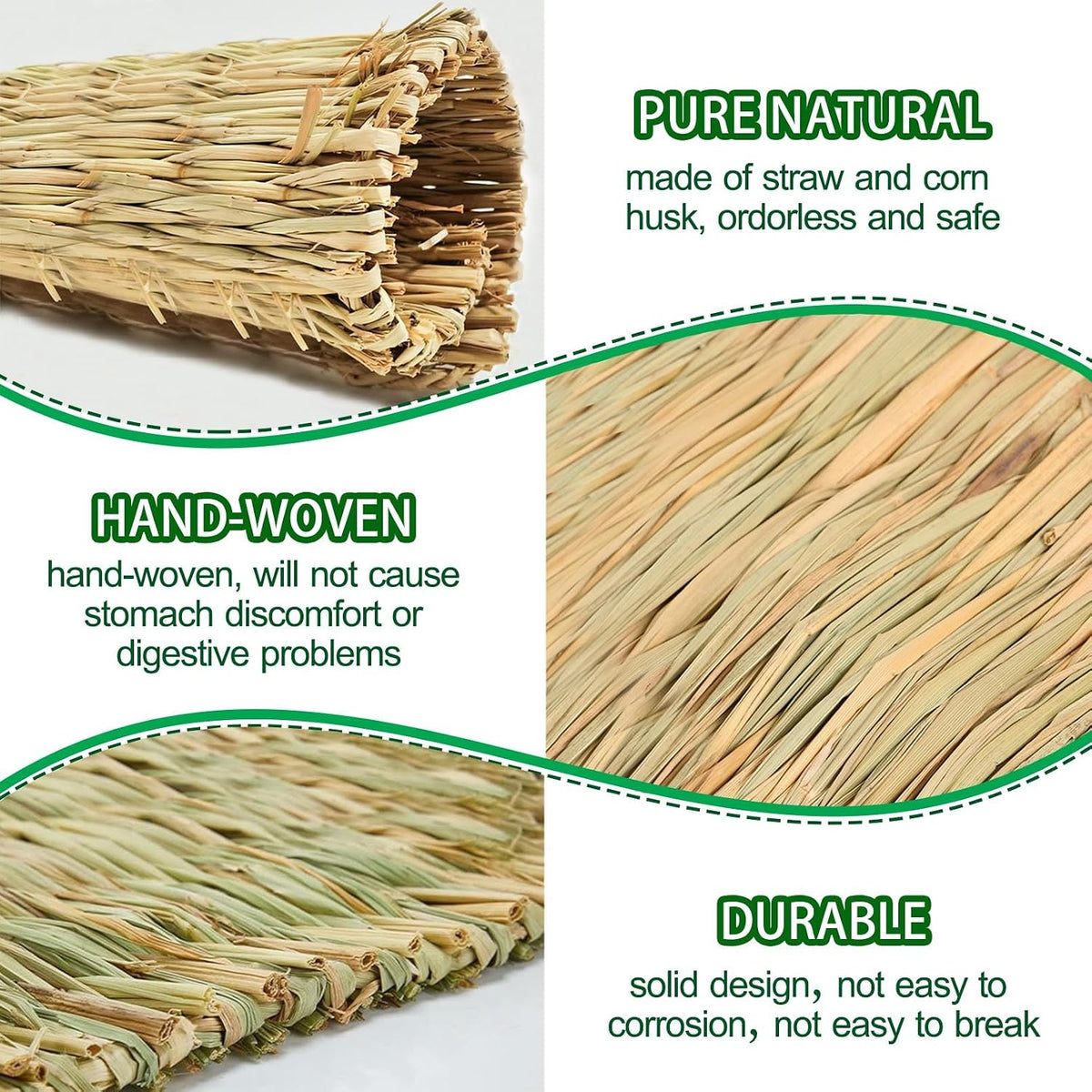 2 PCS Rabbit Grass Mats, Natural Straw Hay Woven Rabbit Bed Cage Mats Pet Handmade Bedding, Sleeping Chewing Nesting and Toys for Hamster Bunny Chinchilla Bird and Other Small Animal (2Pcs)