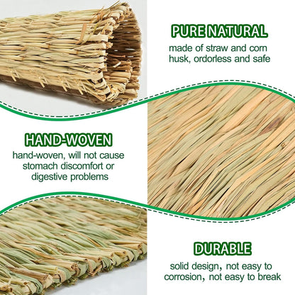 2 PCS Rabbit Grass Mats, Natural Straw Hay Woven Rabbit Bed Cage Mats Pet Handmade Bedding, Sleeping Chewing Nesting and Toys for Hamster Bunny Chinchilla Bird and Other Small Animal (2Pcs)