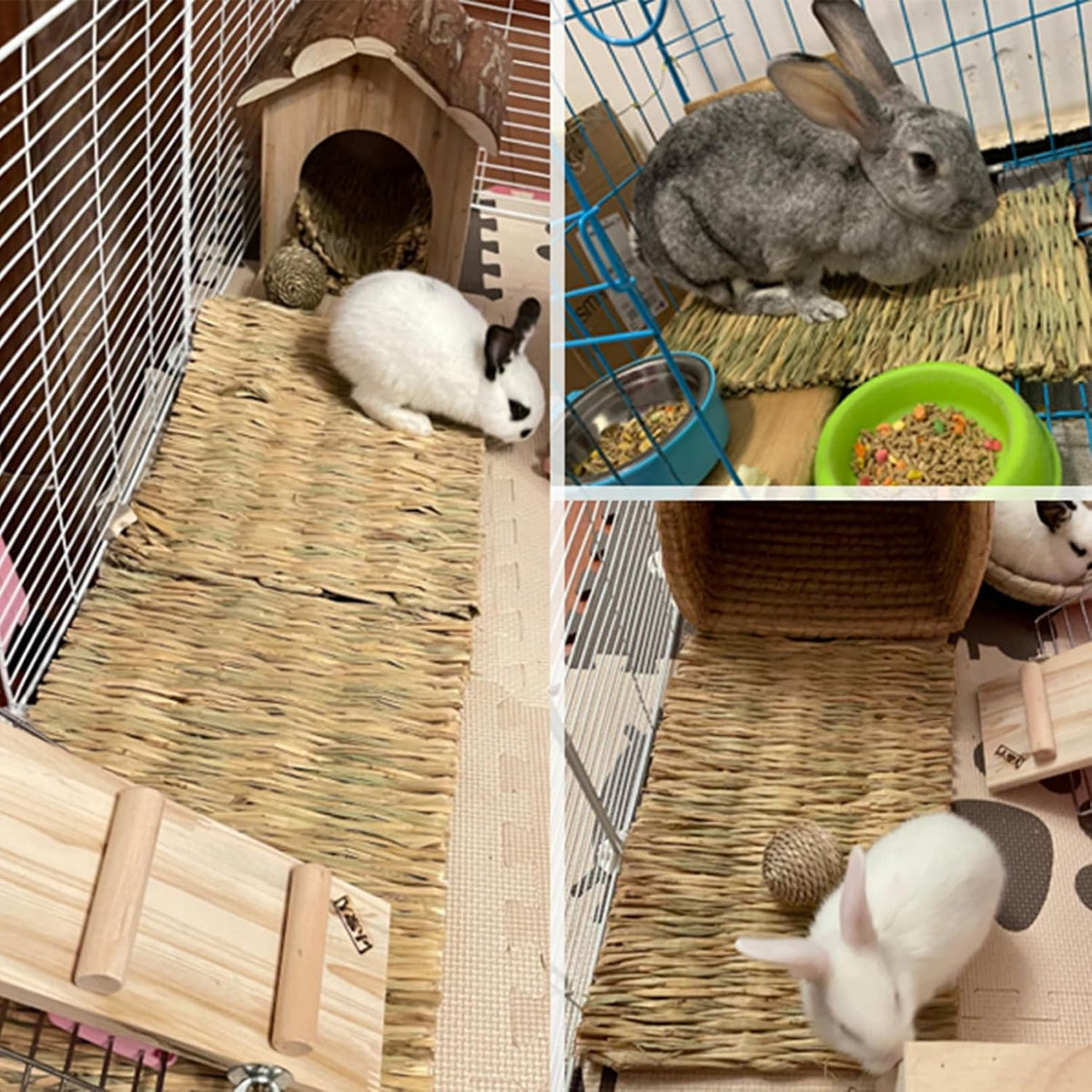 2 PCS Rabbit Grass Mats, Natural Straw Hay Woven Rabbit Bed Cage Mats Pet Handmade Bedding, Sleeping Chewing Nesting and Toys for Hamster Bunny Chinchilla Bird and Other Small Animal (2Pcs)