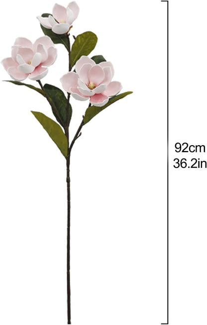 2Pcs Artificial Magnolia Flowers 3 Heads Silk White Magnolia Flowers with Stems Silk Flower Bouquet for Home Office Living Room Wedding Bridal Bouquet Bedroom Floor Vase Decoration