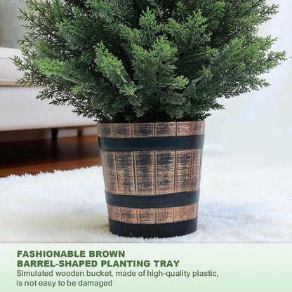 Set of 2 Artificial Cedar Topiary Trees 4FT - Indoor Faux Pine Shrubs with Barrel Planter, Outdoor Fake Cypress Evergreen Plants for Home Office Front Door Porch Decor