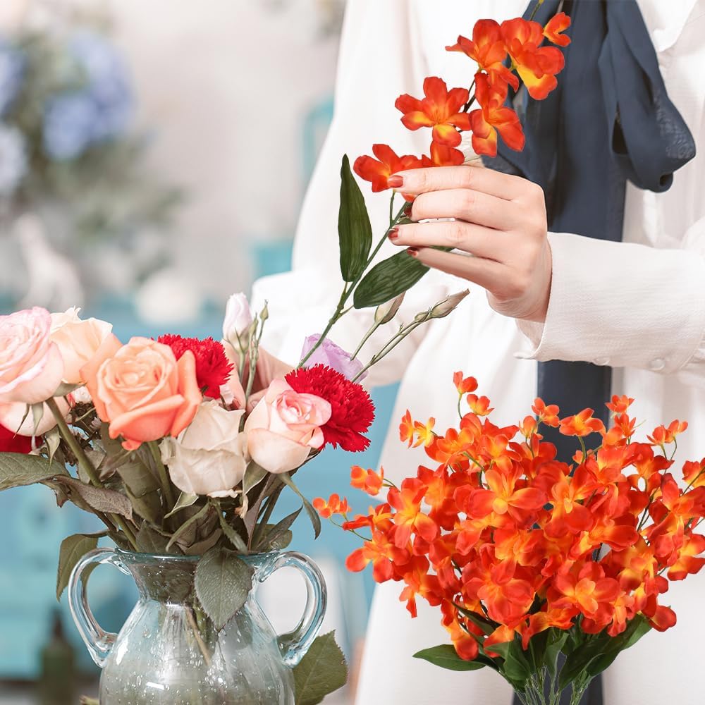 26.7'' Artificial Orchid Stems, 12Pcs Orange Silk Turquoise Orchids Flowers for Wedding Bridal Bouquet Boutonniere Wreath Table Centerpiece Outdoor Decor