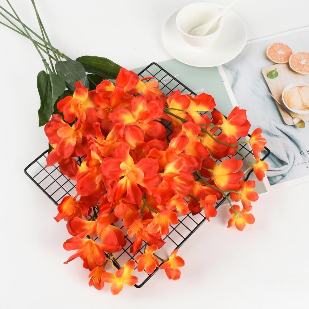 26.7'' Artificial Orchid Stems, 12Pcs Orange Silk Turquoise Orchids Flowers for Wedding Bridal Bouquet Boutonniere Wreath Table Centerpiece Outdoor Decor