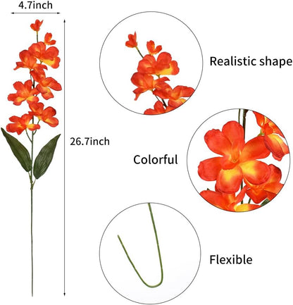26.7'' Artificial Orchid Stems, 12Pcs Orange Silk Turquoise Orchids Flowers for Wedding Bridal Bouquet Boutonniere Wreath Table Centerpiece Outdoor Decor