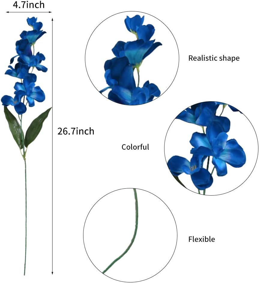 26.7'' Artificial Orchid Stems, 12Pcs Orange Silk Turquoise Orchids Flowers for Wedding Bridal Bouquet Boutonniere Wreath Table Centerpiece Outdoor Decor