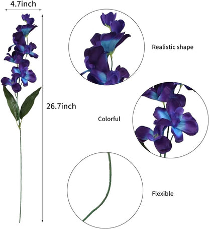 26.7'' Artificial Orchid Stems, 12Pcs Orange Silk Turquoise Orchids Flowers for Wedding Bridal Bouquet Boutonniere Wreath Table Centerpiece Outdoor Decor