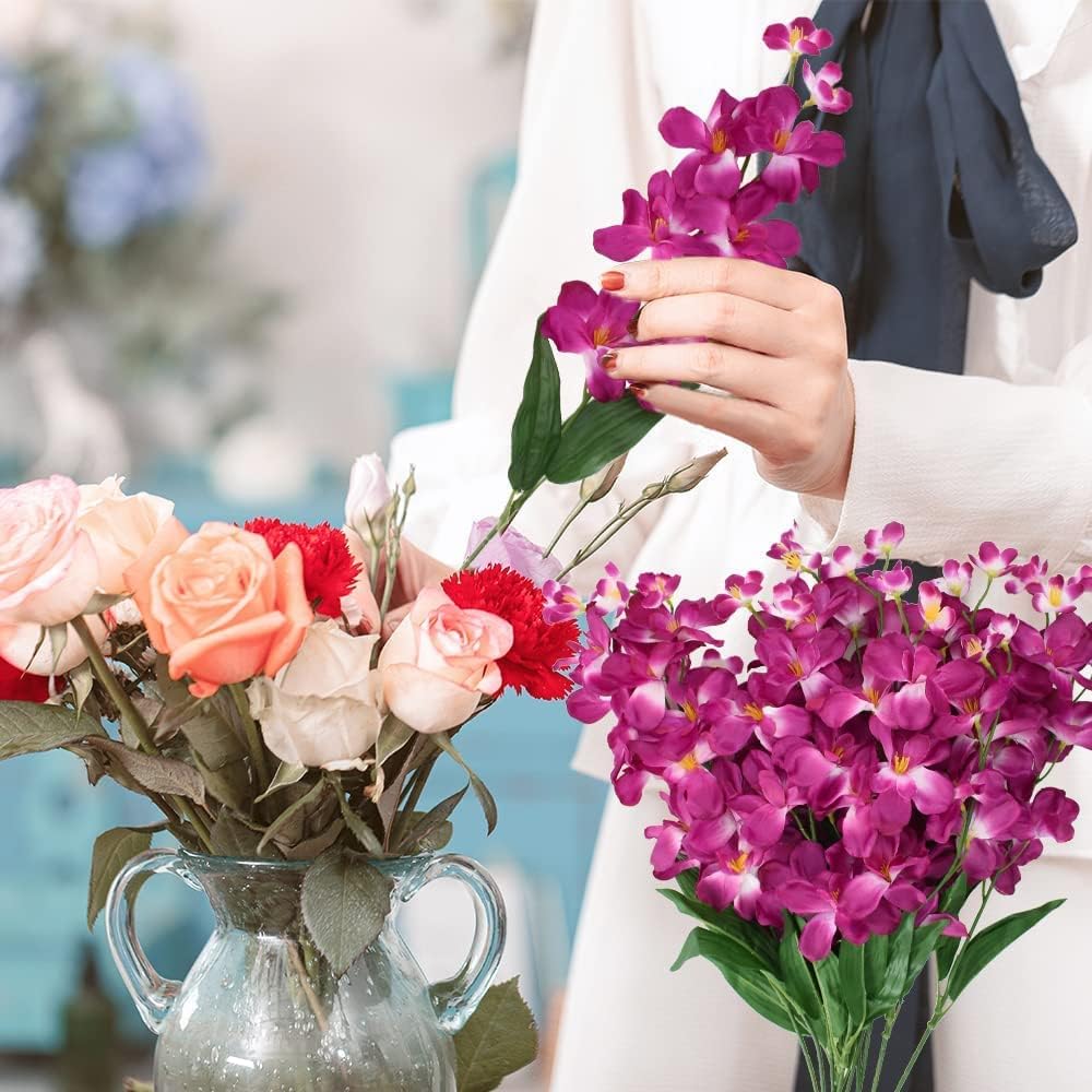 26.7'' Artificial Orchid Stems, 12Pcs Orange Silk Turquoise Orchids Flowers for Wedding Bridal Bouquet Boutonniere Wreath Table Centerpiece Outdoor Decor