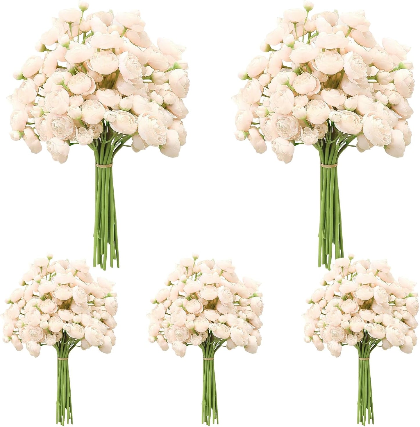 5 Bouquets Cream Ranunculus Artificial Flowers | 30 Pcs Silk Mini Faux Ranunculus Bouquet for Wedding, Bridal Shower, Centerpieces, and DIY Decorations