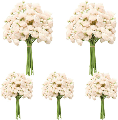 5 Bouquets Cream Ranunculus Artificial Flowers | 30 Pcs Silk Mini Faux Ranunculus Bouquet for Wedding, Bridal Shower, Centerpieces, and DIY Decorations