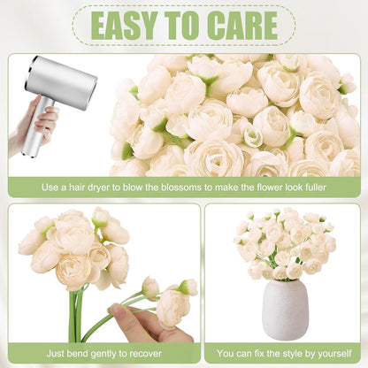 5 Bouquets Cream Ranunculus Artificial Flowers | 30 Pcs Silk Mini Faux Ranunculus Bouquet for Wedding, Bridal Shower, Centerpieces, and DIY Decorations
