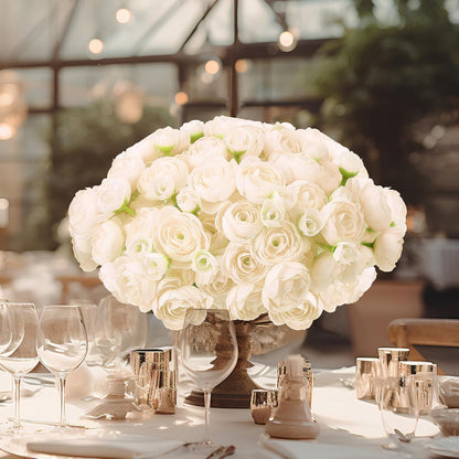 5 Bouquets Cream Ranunculus Artificial Flowers | 30 Pcs Silk Mini Faux Ranunculus Bouquet for Wedding, Bridal Shower, Centerpieces, and DIY Decorations