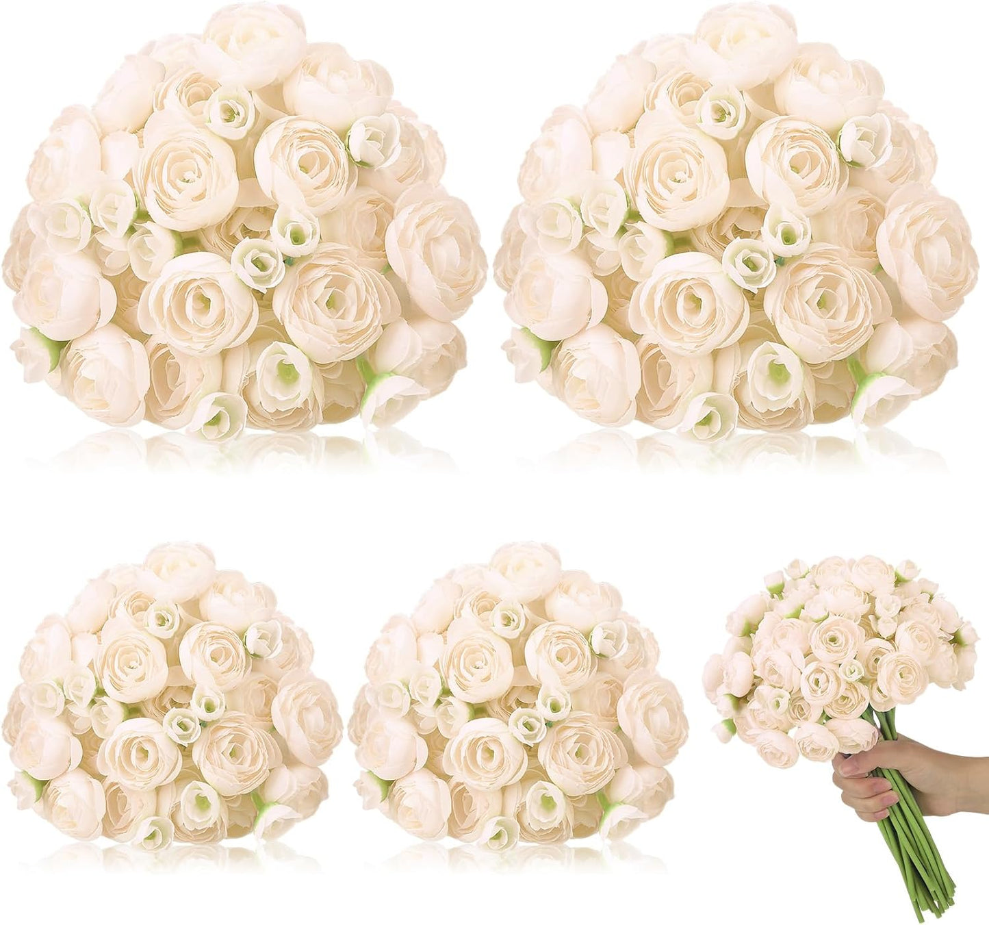 5 Bouquets Cream Ranunculus Artificial Flowers | 30 Pcs Silk Mini Faux Ranunculus Bouquet for Wedding, Bridal Shower, Centerpieces, and DIY Decorations