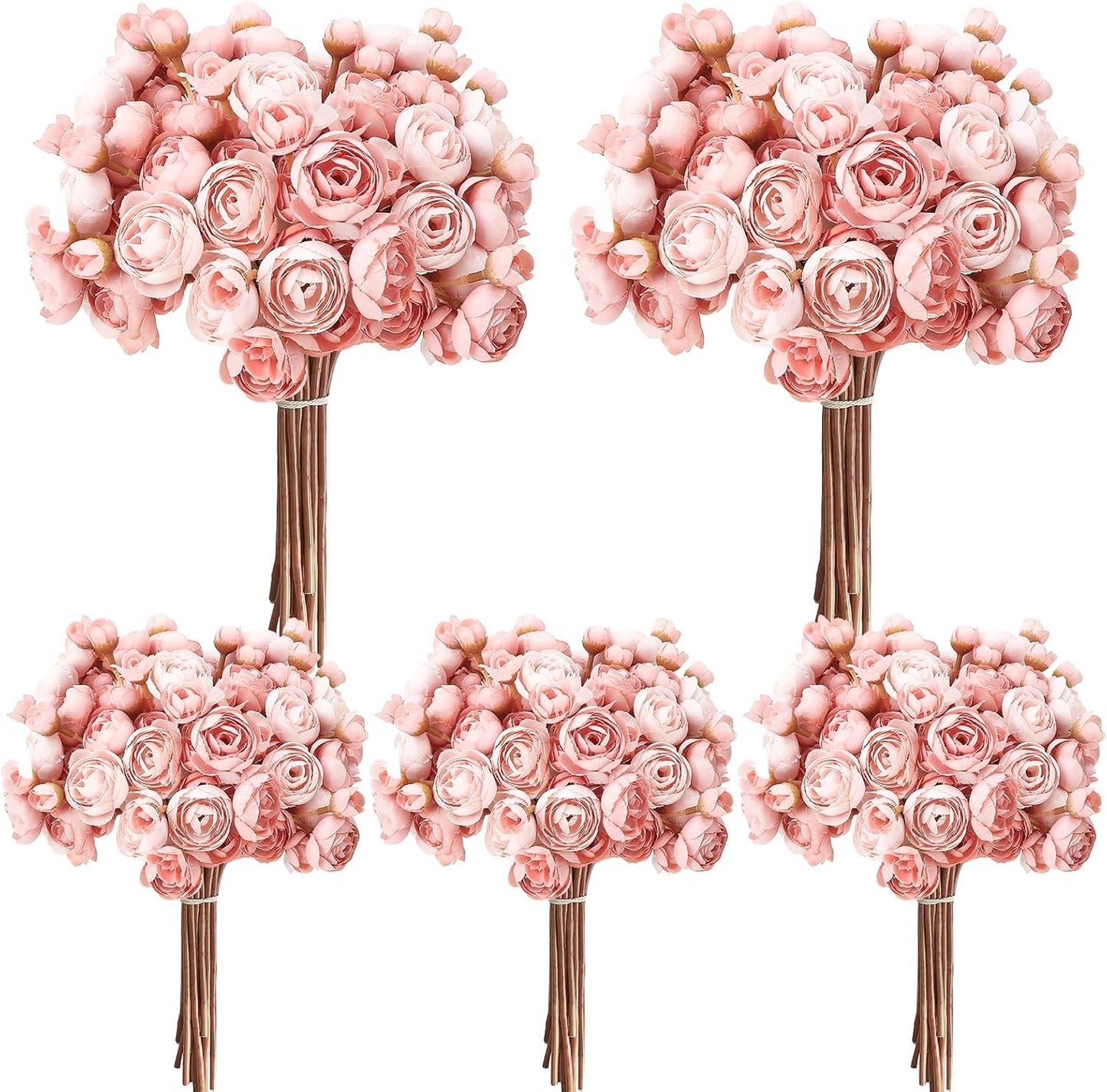 5 Bouquets Cream Ranunculus Artificial Flowers | 30 Pcs Silk Mini Faux Ranunculus Bouquet for Wedding, Bridal Shower, Centerpieces, and DIY Decorations