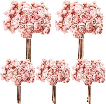 5 Bouquets Cream Ranunculus Artificial Flowers | 30 Pcs Silk Mini Faux Ranunculus Bouquet for Wedding, Bridal Shower, Centerpieces, and DIY Decorations