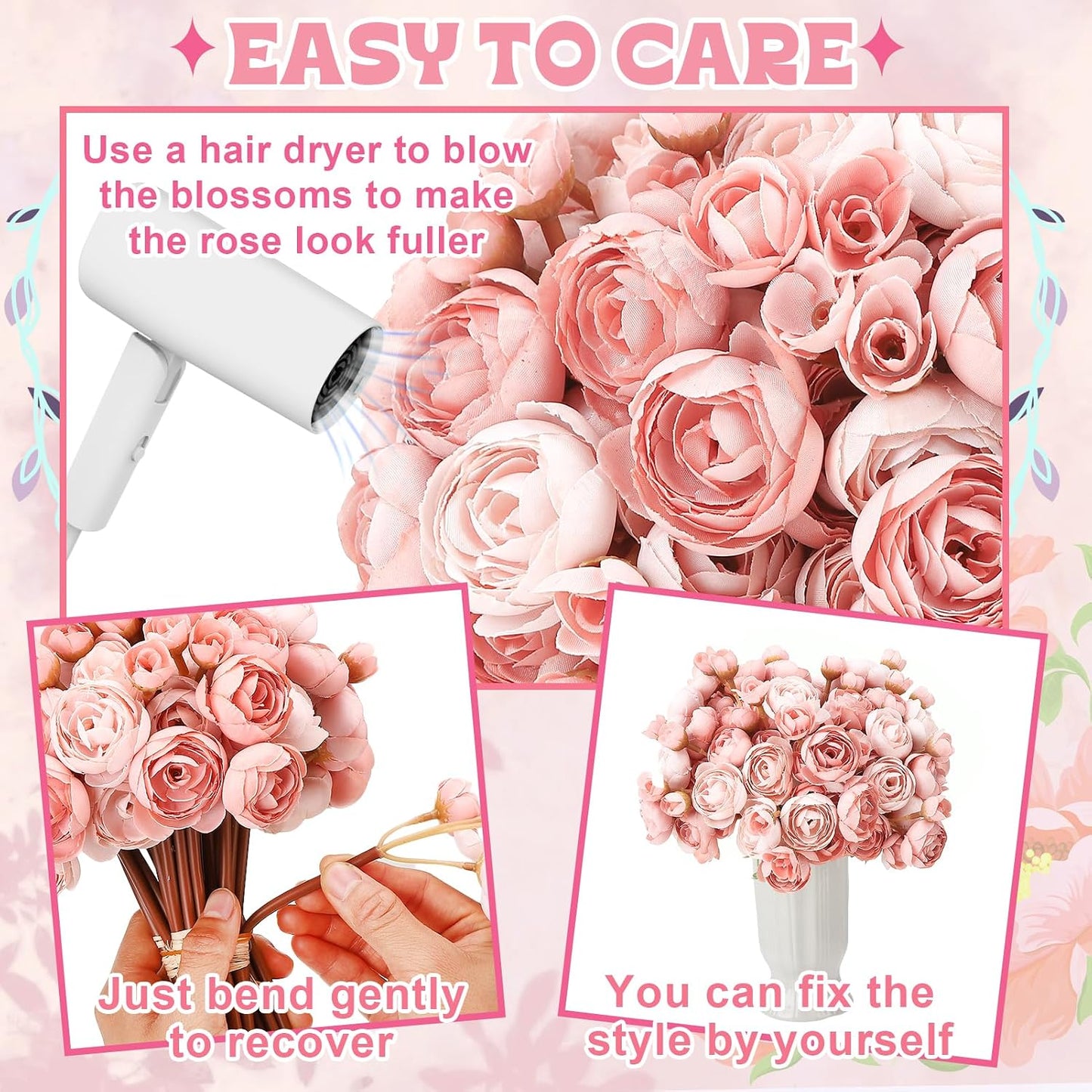 5 Bouquets Cream Ranunculus Artificial Flowers | 30 Pcs Silk Mini Faux Ranunculus Bouquet for Wedding, Bridal Shower, Centerpieces, and DIY Decorations