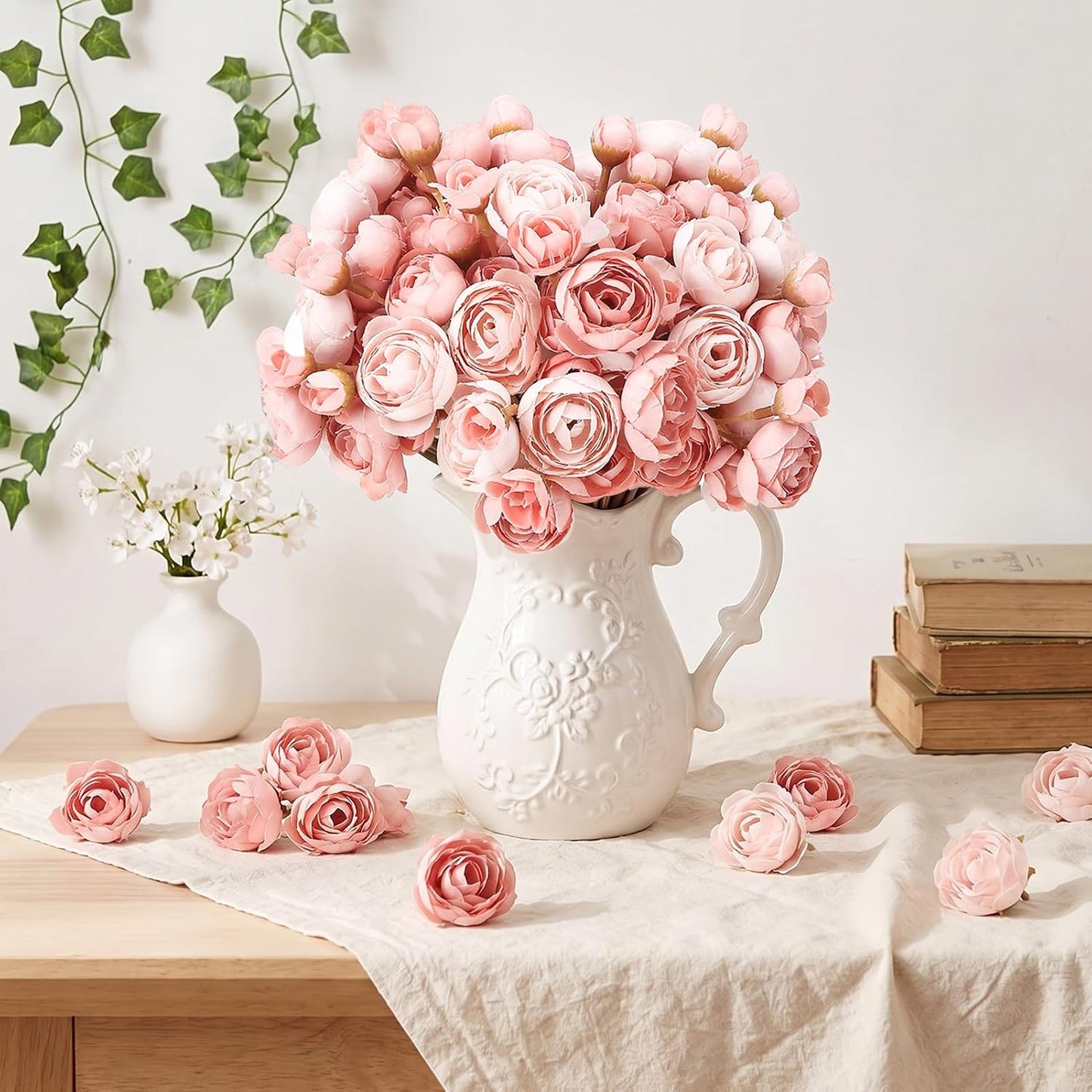 5 Bouquets Cream Ranunculus Artificial Flowers | 30 Pcs Silk Mini Faux Ranunculus Bouquet for Wedding, Bridal Shower, Centerpieces, and DIY Decorations