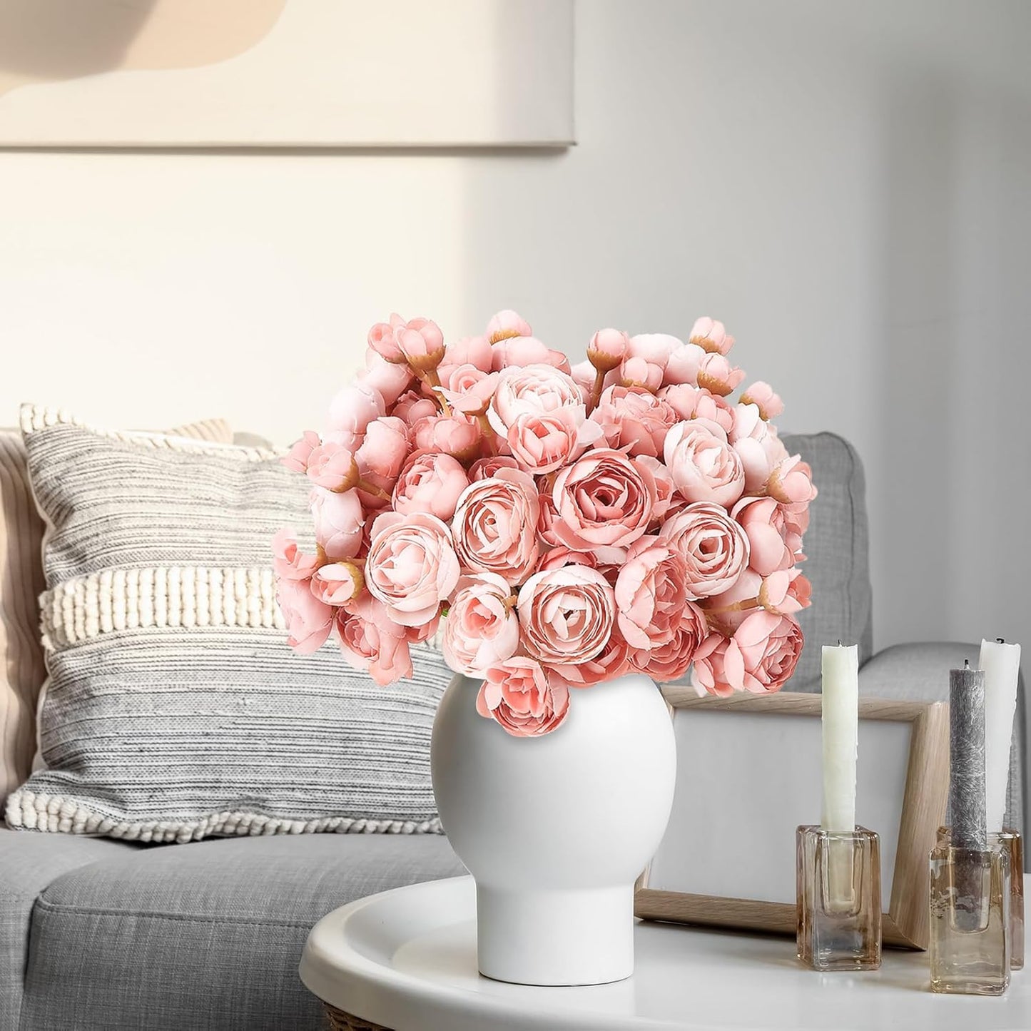 5 Bouquets Cream Ranunculus Artificial Flowers | 30 Pcs Silk Mini Faux Ranunculus Bouquet for Wedding, Bridal Shower, Centerpieces, and DIY Decorations
