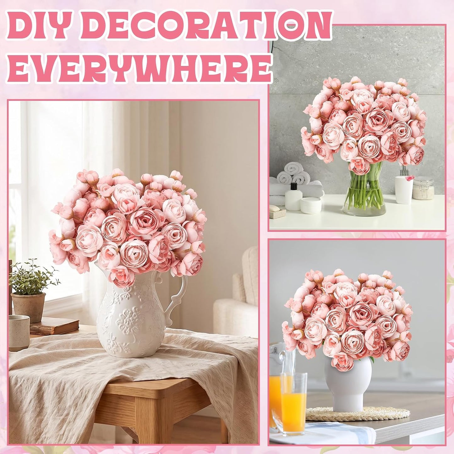 5 Bouquets Cream Ranunculus Artificial Flowers | 30 Pcs Silk Mini Faux Ranunculus Bouquet for Wedding, Bridal Shower, Centerpieces, and DIY Decorations