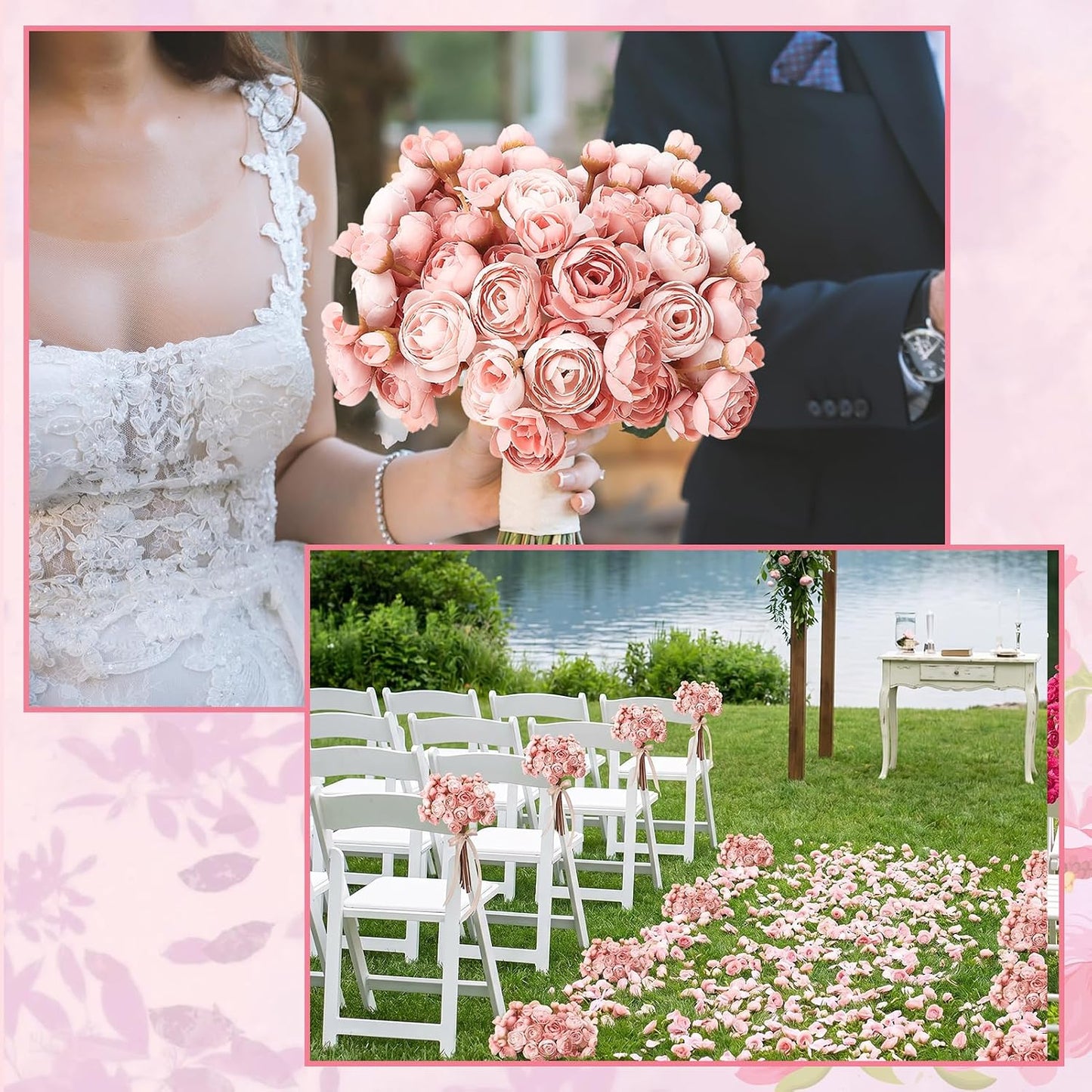 5 Bouquets Cream Ranunculus Artificial Flowers | 30 Pcs Silk Mini Faux Ranunculus Bouquet for Wedding, Bridal Shower, Centerpieces, and DIY Decorations